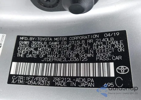 2020 Toyota Corolla Le from USA, damaged, VIN JTDEPRAE2LJ036125